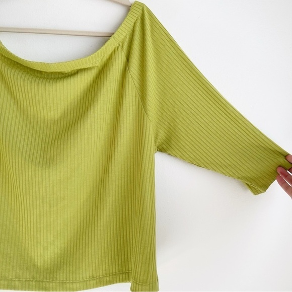 2X Soft Surroundings lime green off shoulder blouse ribbed Top blouse 3/4 sleeve - Picture 9 of 10